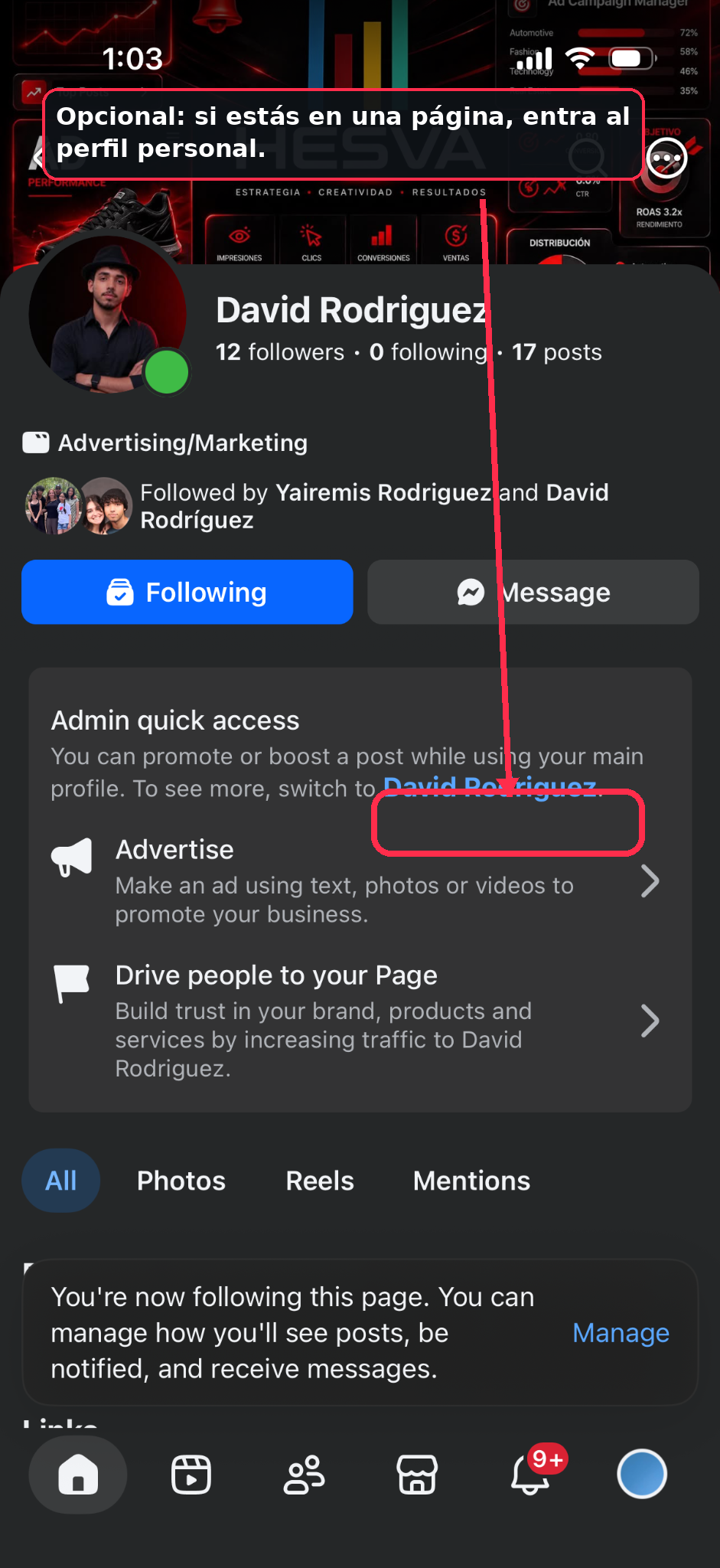 Switch back to your personal Facebook profile before changing your password