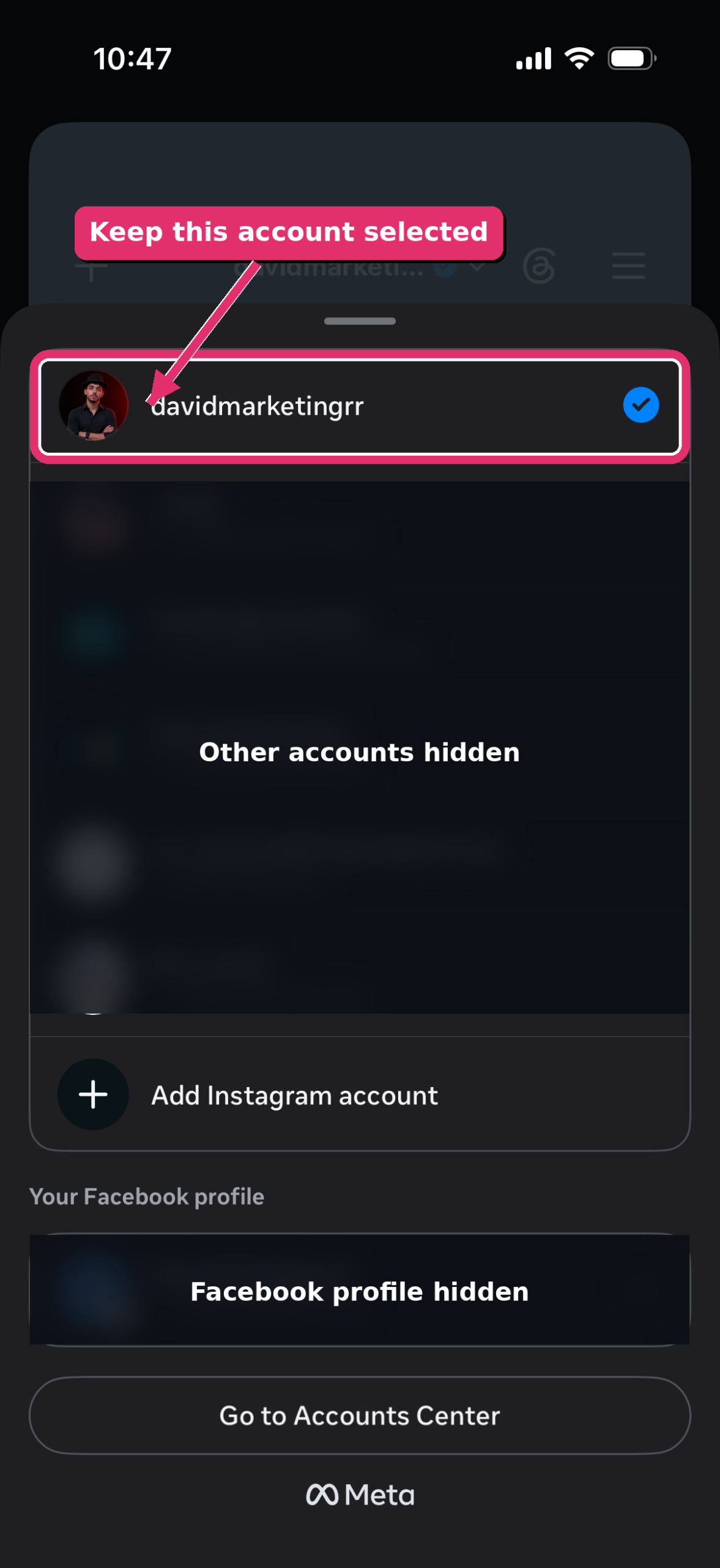 Choose the correct Instagram account before changing your password